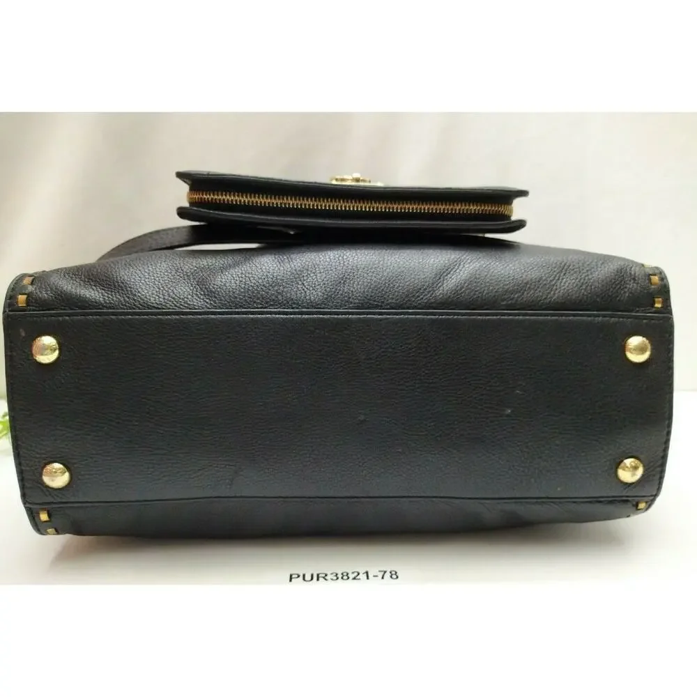 Michael Kors Hamilton Black Leather Satchel Shoulder Bag w/ Matching Wallet